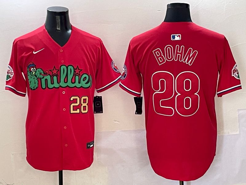 Men Philadelphia Phillies #28 Bohm Red three generations Joint Name 2025 Nike MLB Jersey style 2